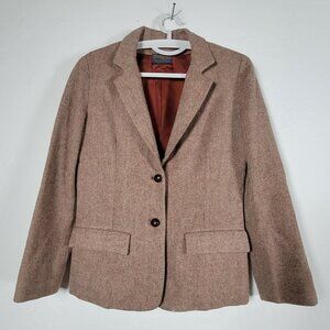 Pendleton Womens Wool Blazer Jacket Herringbone Pattern Brown Two-Button USA